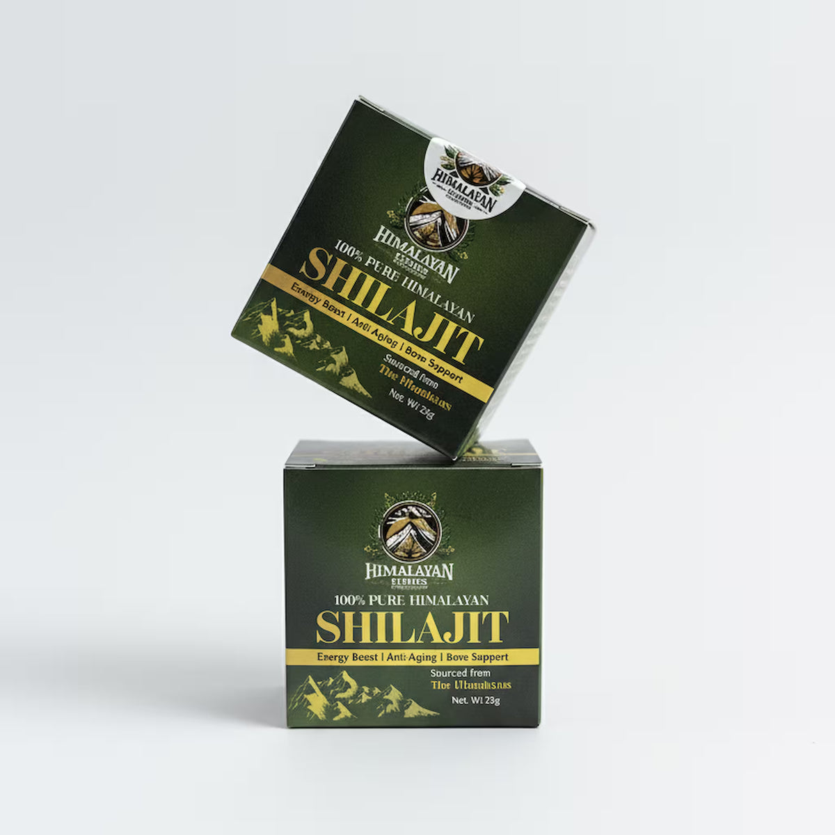 Two Himalayan Elixirs pure shilajit resin boxes stacked, 50g 2-pack bundle, available in Australia