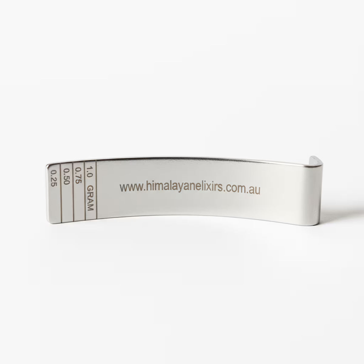 Engraved stainless steel shilajit measuring spoon from Himalayan Elixirs, premium superfood accessory available in Australia
