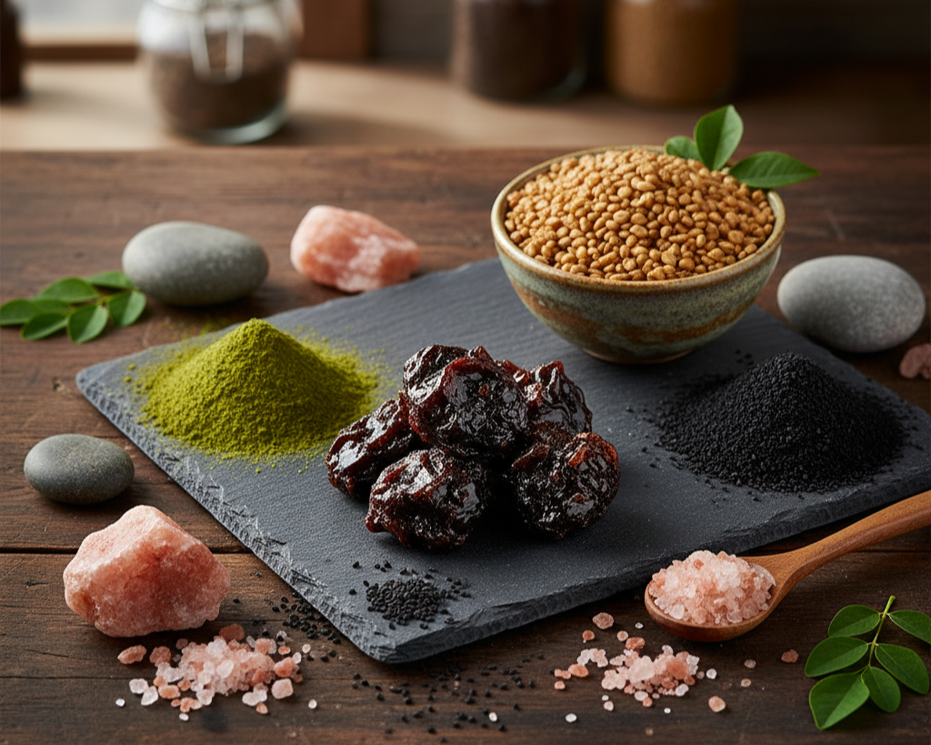Assortment of raw Himalayan superfoods from Pakistan, presented for Australians seeking natural, premium nutrition.