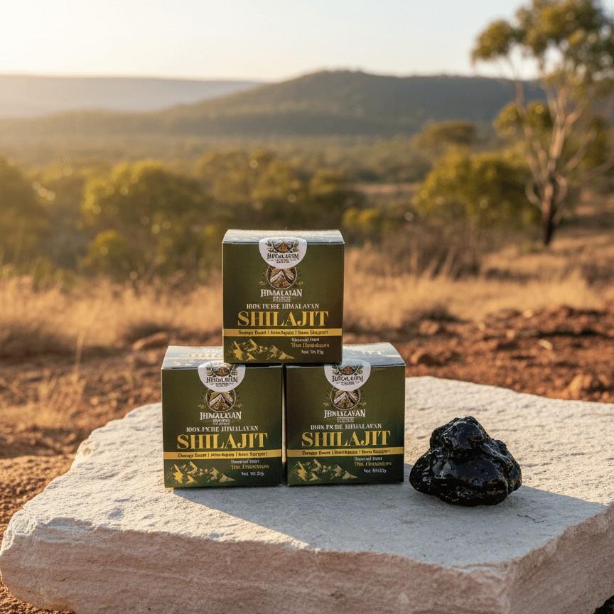 Himalayan Elixirs shilajit resin product boxes displayed showing premium packaging, available in Australia