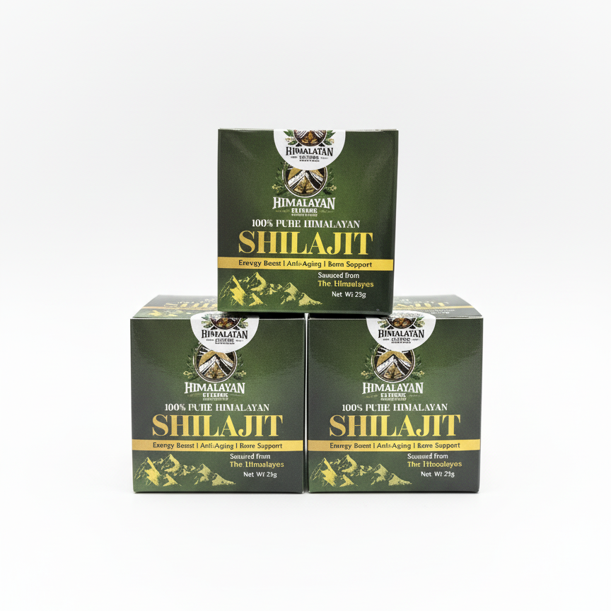 Three boxes of Himalayan Elixirs 25g Pure Shilajit resin value pack displayed neatly, ideal for Australians looking for natural superfoods and wellness supplements.